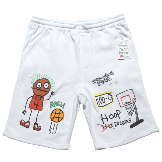 AfterSchoolSpecial - HoopDreams - Shorts - Front - White - B2SS - Neds Melrose