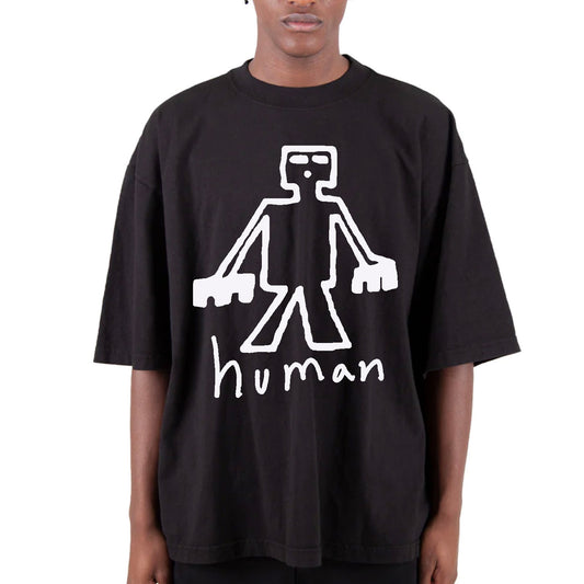 Neds Melrose - Human - T-shirt - Black - Front - Drop Shoulder - Streetwear